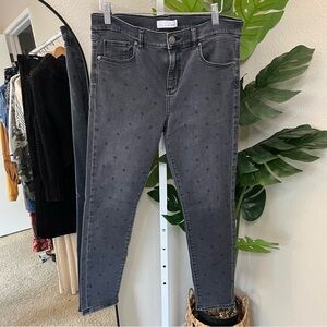 🖤 LOFT Charcoal Gray Polka Dot Stretch Denim Sz 30 / 10 | Modern Skinny Jeans